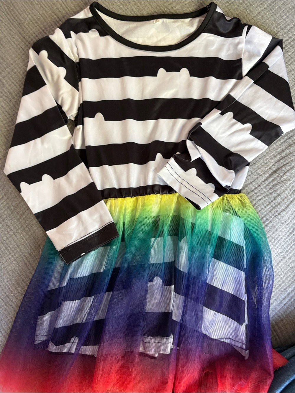 Gaby’s Dollhouse- Striped Long Sleeve Dress with Rainbow Tulle Skirt